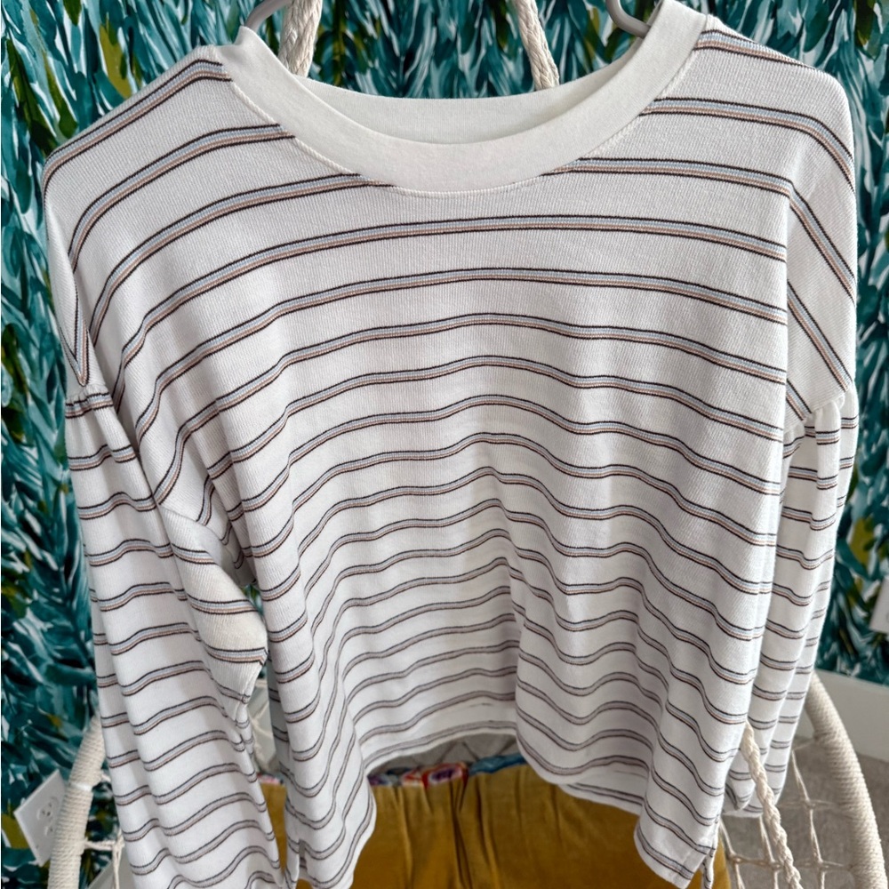 Madewell White Striped Long Sleeve Tee/ with Ballon Sleeves
